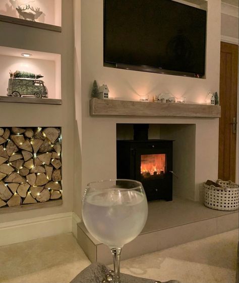 Modern Log Burners, Alcove Ideas, Wood Burning Stoves Living Room, Fire Ideas, Log Burner Living Room, Home Quotes, Feature Wall Living Room, Garden Tattoo, Hay House