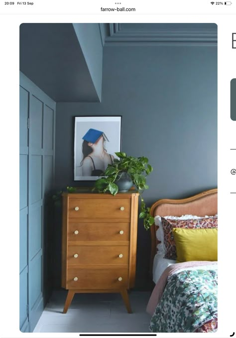 Dusky Blue Bedroom, Farrow And Ball Inchyra Blue Bedroom, Green Colour Drenched Bedroom, Blue Colour Drenched Bedroom, Farrow And Ball Stone Blue Bedroom, Deep Blue Bedroom, Farrow And Ball Denimes Bedroom, Dix Blue Bedroom Farrow Ball, Spare Bedroom Office