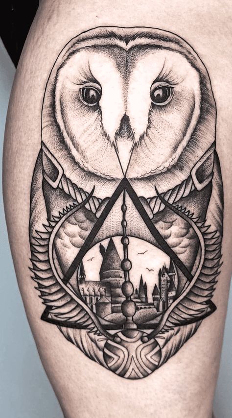 Harry Potter Hedwig Tattoo, Hedwig With Letter Tattoo, Harry Potter Owl Tattoo, Hedwig Art, Origin Of Love Tattoo Hedwig, Hedwig Harry Potter Owl, Hedwig Tattoo, Harry Potter Tattoo Unique, Fenrir Tattoo