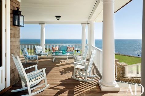 Architect Robert A.M. Stern Crafts a Waterfront Massachusetts Home | Architectural Digest House Wrap Around Porch, Beach Porch, Gros Morne, Buzzards Bay, Building A Porch, Shingle Style Homes, House Of Turquoise, House With Porch, Wrap Around Porch