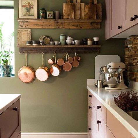 I love this sage green and pink kitchen! via @designsponge  #reimaginedbytunderwood #staging #redesign #interiordesign #design #realestate #homestaging #homedecor #decor #art #interiordesigner #homedesign #interiors #interior #home #designer #staginghomes Island Kitchens, Olive Green Kitchen, Kitchens Ideas, Decorating Kitchen, Organization Kitchen, Backsplash Kitchen, Inspiration Kitchen, Remodeling Kitchen, Cabinet Kitchen