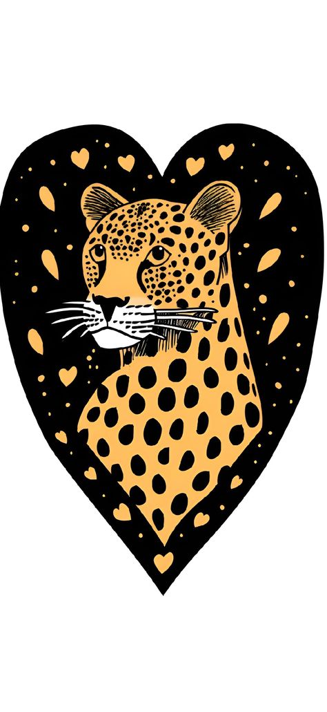 Save & follow to add this striking artwork to your collection! This modern illustration captures the elegance of a golden leopard within a heart shape. The leopard's intricate black spots contrast beautifully with the black background, adorned with delicate yellow hearts and spots, creating a stunning visual appeal. Perfect for any contemporary space. Secure your art print now. #ArtPrint #ModernAesthetic #HomeDecor #LeopardArt #WallArt #ContemporaryDesign #AIImage #ImagePrompt Tufting Diy, Yellow Hearts, Color Me Mine, Leopard Art, Leopard Head, Modern Illustration, 강아지 그림, Diy Iphone Case, Heart Illustration