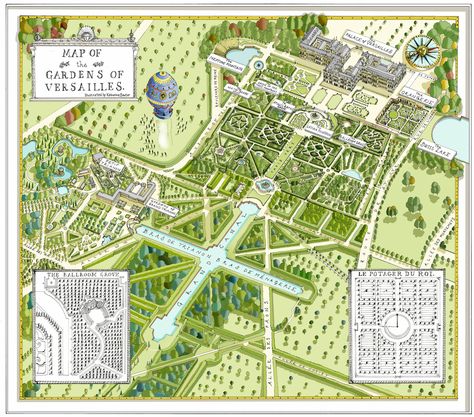 Katherine Baxter | Illustrated Maps-Versailles Versailles Map, Gardens Of Versailles, Amsterdam Map, Roman Garden, Architecture Mapping, Versailles Garden, England Map, Paris Itinerary, Campus Map