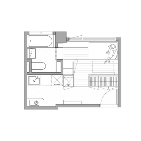 Apartment Remodel, Sliding Mirror Door, Recessed Shelves, Apartment Entryway, Micro Apartment, Apartment Floor Plan, Appartement Design, Micro House, Built In Furniture