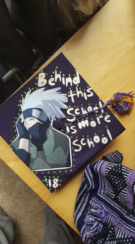 Graduation Cap Designs Naruto, Naruto Graduation Cap Ideas, High School Graduation Cap Designs For Guys, Anime Grad Cap Ideas, Naruto Graduation Cap, Anime Graduation Cap, College Grad Cap Ideas, Graduation Cap Decoration Diy, High School Graduation Cap