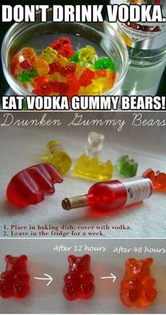 Gummy Bears Alcohol, Diy Vodka, Alcohol Gummy Bears, Vodka Gummy Bears, Party Favor Food, Bears Pictures, Diy Alcohol, Funny Alcohol, Birthday Party Snacks