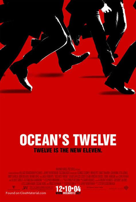 ''Ocean's Twelve - TWELVE IS THE NEW ELEVEN'' 2004 U.S movie poster. (18a). Oceans 12 Poster, Movie Poster Layout, Ocean Poster Design, Poster Design Movie, Ocean’s Twelve, Oceans Twelve, Pixel Graphic, Oceans Eleven, Oceans 11