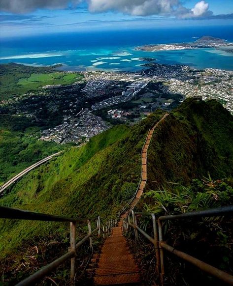 Hawaii Scenery, Cherokee Tattoos, Hiking Hawaii, Haiku Stairs, Hawaii Vacation Oahu, Stairs To Heaven, Hawaii Honolulu, Hawaii Art, Adventure Inspiration