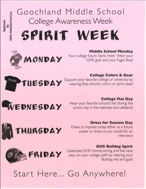 college awareness spirit week College Awareness Week, Spirit Week School, Avid Strategies, College Advisor, Career Lessons, School Spirit Week, College Counseling, College Preparation, High School Counseling