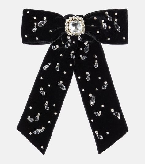 Alva Bow Embellished Velvet Barrette in Black - Jennifer Behr | Mytheresa Bow Barrette, Jennifer Behr, Bow Hair Clip, French Barrette, Velvet Bow, Bow Hair, Crystal Embellishment, Bow Hair Clips, Crushed Velvet