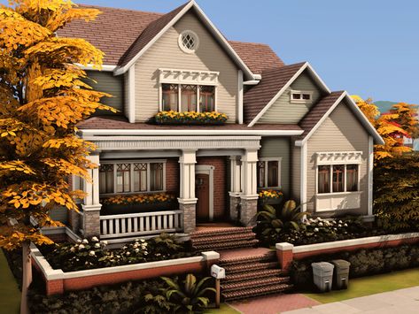 Cozy Family Home Exterior, California Craftsman Exterior, Sims 4 Craftsman House, Bloxburg Autumn House Exterior, Brindleton Bay House Sims 4, Suburban Family Home Exterior, Suburban House Sims 4, Sims 4 Cozy House, Suburban House Interior