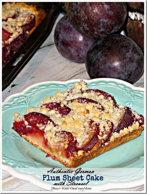 Streusel Recipe, German Plum Cake, 2 Boys 1 Girl, German Food Authentic, German Desserts, Plum Recipes, German Cake, German Baking, Austrian Recipes