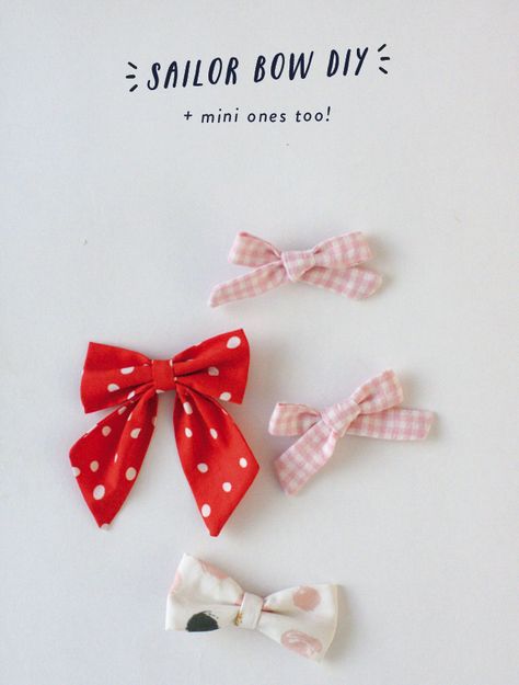 Hair Bow Diy, Birthday Hair Bow, Mini Hair Bows, Bow Diy, Making Bows, Sailor Bow, Hair Bow Tutorial, Bow Template, Fabric Hair Bows