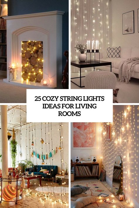 Living Room String Lights, String Lights Living Room, Cozy Bedroom Diy, Room String Lights, Cozy Bedroom Lighting, String Lights Inside, Cozy Bedroom Design, String Lights In The Bedroom, Lights Ideas