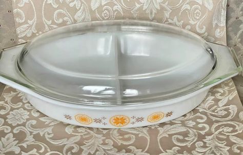 Pyrex Town and Country Pattern divided dish Town And Country, Pyrex, Made In Usa, Divider, Pattern, Quick Saves