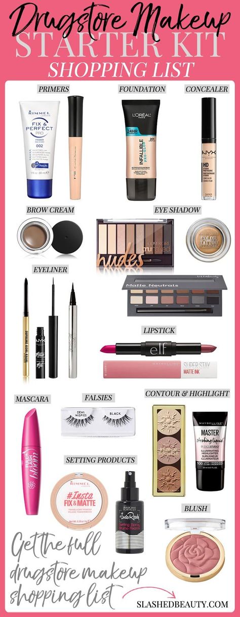 Create a makeup collection full of the best products. Here is a complete drugstore makeup shopping list to help you grab the best of the best. Makeup Shopping List, Make Up Kits, Makeup Shopping, Makeup Starter Kit, Nails Opi, Makeup Tip, Makeup List, Makeup Guide, Trendy Makeup