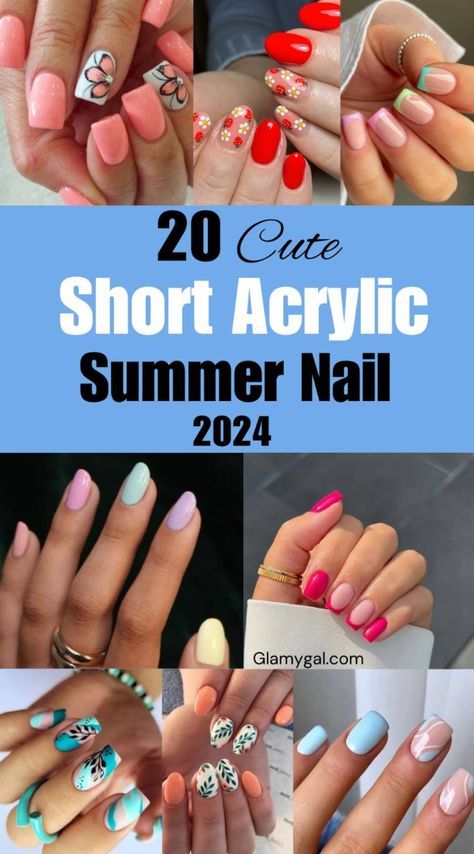 Short Acrylic Summer, Trendy Short Acrylic Nails, Easy Nail Designs Summer, Nails Collection, Short Acrylics, Retro Nails, Long Nail Designs, Short Acrylic, Nail Style