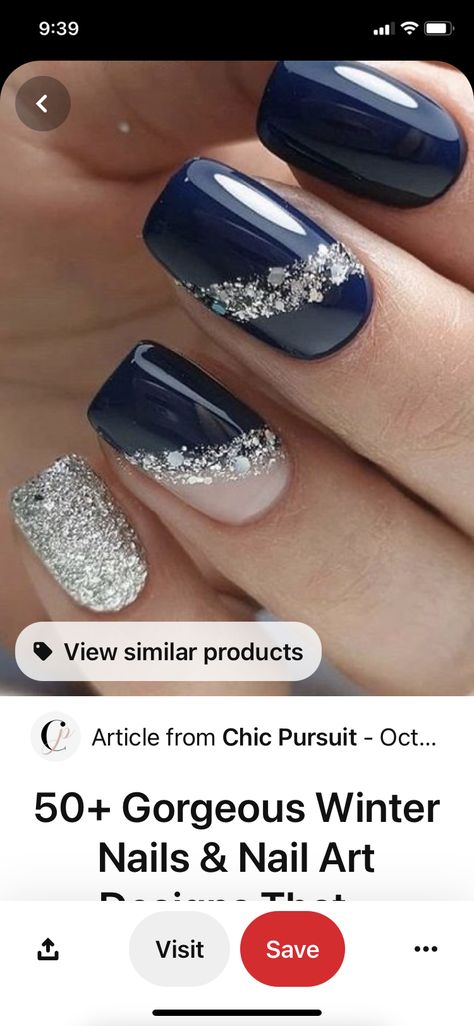 Dark Blue Winter Nails Acrylic, Shellac Nail Designs Winter, Navy Blue Xmas Nails, Navy Blue And Burgundy Nails, Pretty Winter Nails Classy Blue, Navy Blue And Silver Nails Short, January Shellac Nails, Christmas Nails Dark Blue, Navy Silver Nails