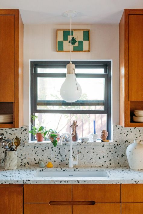 Terrazzo Kitchen Countertops, Terrazzo Countertop, Terrazzo Kitchen, Concrete Collaborative, Blue Subway Tile, Kitchen 2023, Kitchen Goals, Terrazzo Tile, Kitschy Kitchen