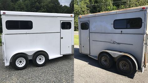 Restore an Old Trailer in 8 Easy Steps | Advance Auto Parts Horse Trailer Restoration, Horse Trailer Renovation Ideas, Horse Trailer Paint Ideas, Horse Trailer Makeover, Old Horse Trailer Remodel, Horse Trailer Exterior Paint, Horse Trailer Renovation, Painting A Horse Trailer, Horse Trailer Tack Room