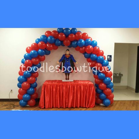 Superman Balloon Arch Balloon Arch Entrance, Birthday Party Balloon Arch, Party Balloon Arch, Arch Entrance, Classic Superman, Avengers Birthday Party, 60th Bday, Avenger Birthday Party, Balloon Arches