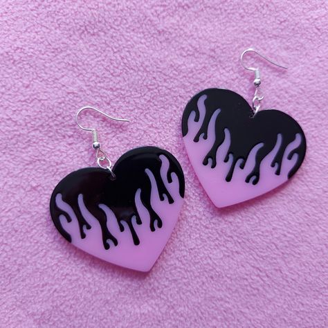 Punk heart with flames earrings fantasy fairy jewelry gothic festival fashion y2k trendy fun gift resin harajuku grunge goth rock concert Heart With Flames, Harajuku Grunge, Festival Mode, Diy Earrings Polymer Clay, Goth Earrings, Goth Rock, Jewelry Gothic, Fairy Jewelry, Goth Jewelry