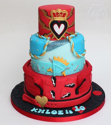 descendants cake | 3 tiers inspired by Red, Chloe and the Qu… | Flickr Rise Of Red Cake Ideas, Descendants Rise Of Red Cakes, Decendants Cake Ideas, Rise Of Red Cake, Descendants Rise Of Red Birthday Cake, Descendants Rise Of Red Party Ideas, Descendants Rise Of Red Birthday Party, Rise Of Red Descendants Party, Descendants The Rise Of Red