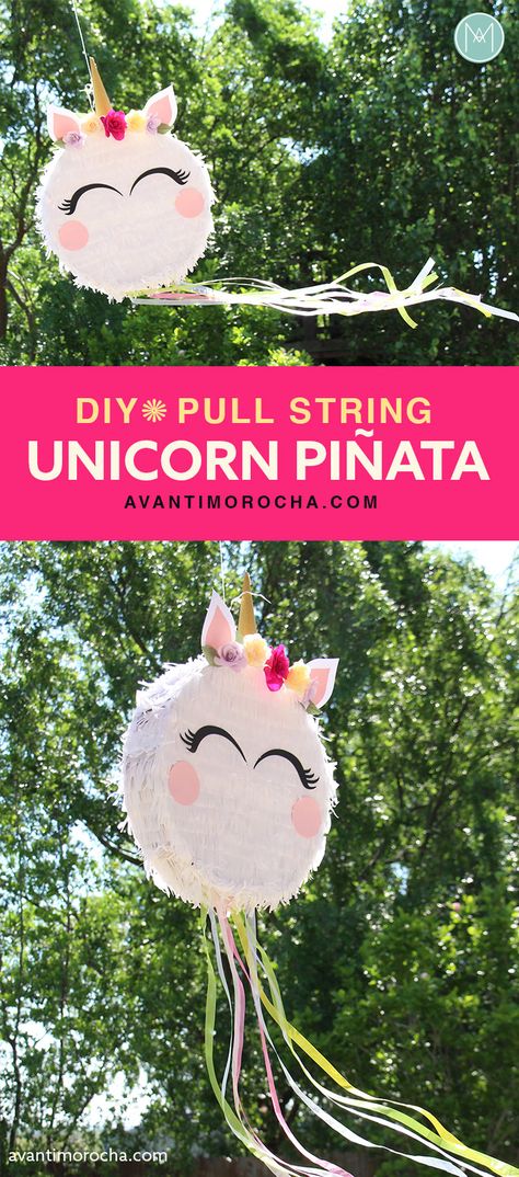 Diy Pull Pinata, Unicorn Piñata Diy, Diy Unicorn Decorations Birthday Parties, Pull Pinata Diy, Unicorn Birthday Diy, Diy Unicorn Pinata, Pull String Pinata Diy, Unicorn Party Ideas Diy, Diy Pinatas