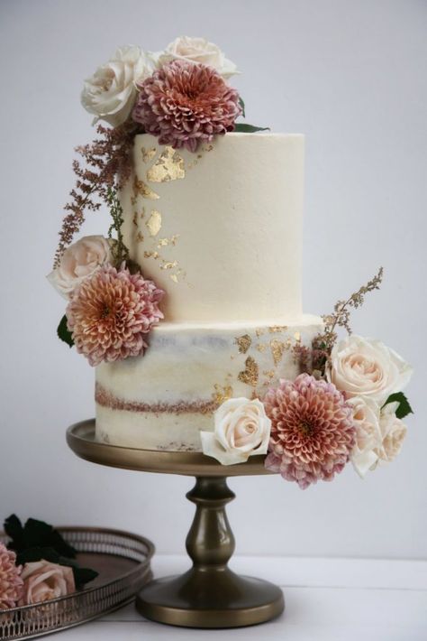 36 Autumn Wedding Cakes | Fall Wedding Cakes For Your Big Day | OneFabDay.com Ireland Cake With Gold Leaf, Autumn Cakes, Wedding Cake With Gold, Autumn Wedding Cakes, Cake With Gold, Wedding Cake Prices, Cake With Flowers, Big Wedding Cakes, Wedding Cake Photos