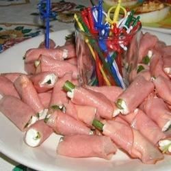 Ham Rolls Recipe - Allrecipes.com Ham Rolls With Cream Cheese, Party Appetizers Easy Cheap, Party Food Easy Cheap, Bridal Shower Appetizers, Ham Sauce, Ham Roll Ups, Shower Appetizers, Ham Rolls, Ham Wraps