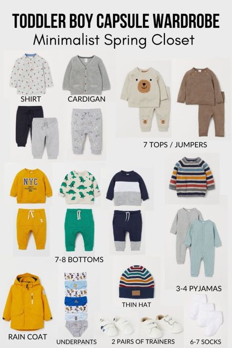 Toddler Spring Outfits Boys, Toddler Boy Capsule Wardrobe, Toddler Capsule Wardrobe, Minimalist Baby Clothes, Huge Clothes, Spring Toddler, Baby Wardrobe, Capsule Wardrobe Minimalist, Free Checklist