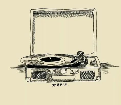 Music Art Journal Ideas, Drawings Of Record Players, Music Related Doodles, Running Out Of Time Art, Easy Drawings For Beginners Sketches Ideas, Turntable Drawing, Music Related Drawings, Trendy Sketches, Album Drawings