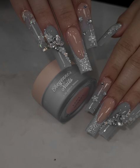 Grey Nail, Quinceanera Nails, Purple Acrylic Nails, Tapered Square Nails, Chrome Nails Designs, Hello Nails, Gel Nails Diy, Simple Gel Nails, Grunge Nails