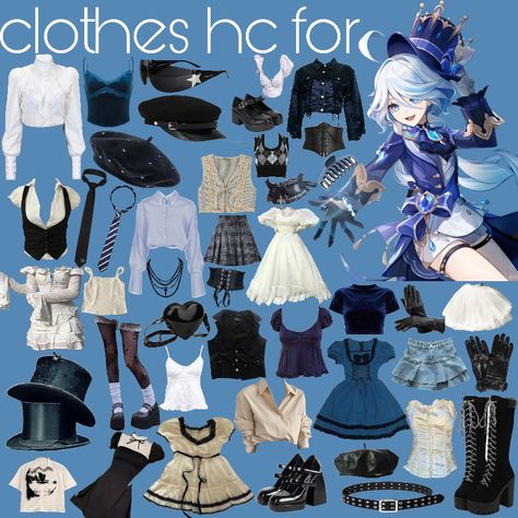 Genshin clothes hc Furina Genshin Outfit, Genshin Morden Au, Furina Outfit Ideas, Genshin Inspired Outfits Casual, Genshin Shifting Outfits, Furina Inspired Outfit, Furina Modern Au, Genshin Clothing Hcs, Clothing Hcs For Genshin Characters