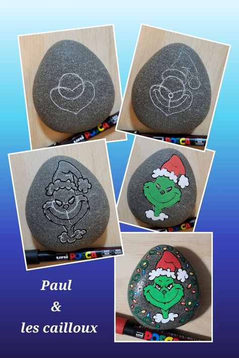 painting rocks! | This is how I make a Grinch rock 😀 | Facebook Christmas Stone Painting Ideas, Grinch Christmas Treats, Make A Grinch, Grinch Drawing, Grinch Crafts, Christmas Pebble Art, Drawing Rocks, Rock Painting Tutorial, Painting Activities