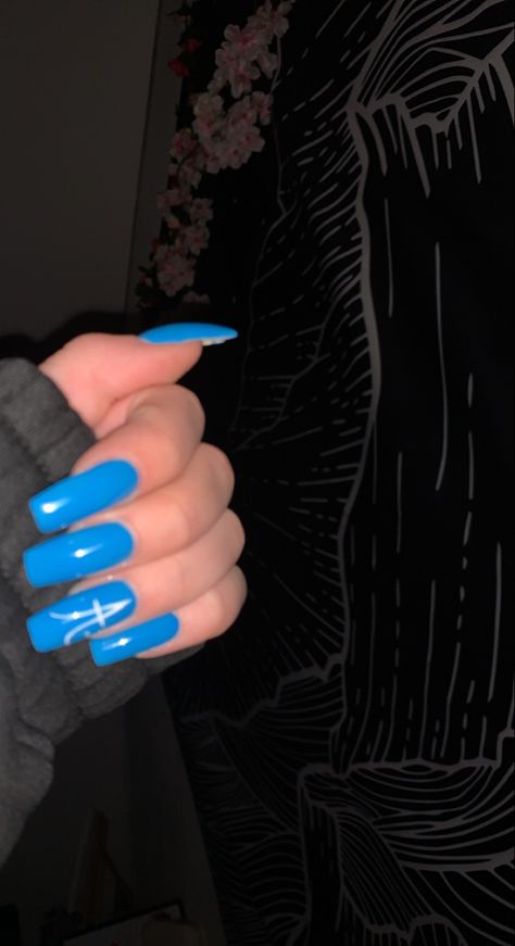 ‘A’ Letter Blue Nails With Letter, Letter A, A Letter, Blue Nails, Nails Inspiration, Nails, Blue