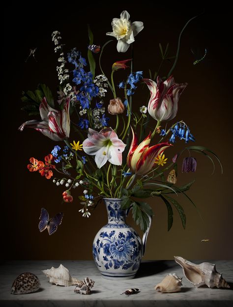 Bas Meeuws - contemporary #Dutch #flower still life #photography Dutch Still Life, Still Life Flowers, Blue And White Vase, White Vase, Painting Still Life, Still Life Art, Arte Floral, Art Floral, Still Life Painting