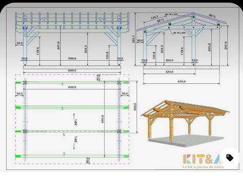 Plan Carport, Wooden Carports, Wood Frame House, Carport Kits, Car Shed, Carport Plans, Pergola Carport, Oak Framed Buildings, Steel Furniture Design