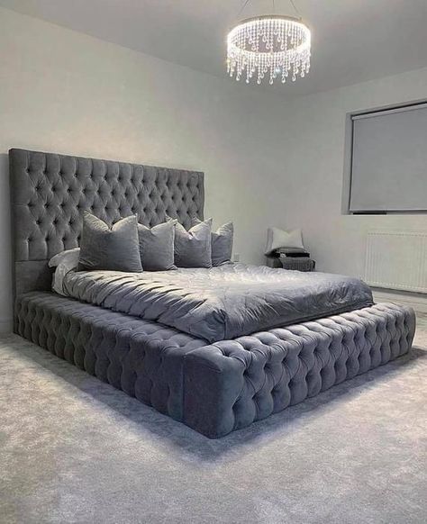 Velvet Bedframe, Crushed Velvet Bed, Velvet Bed Frame, Grey Bed Frame, Mirrored Bedroom Furniture, Gorgeous Bed, Luxury Room Bedroom, Velvet Bed, غرفة ملابس