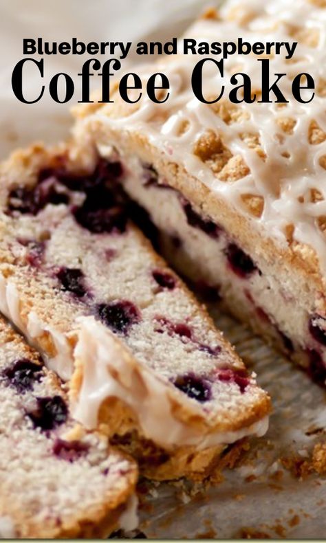 Soft and moist coffee cake with mixed berries, topped with a sweet icing. #desseret #coffeecake Raspberry Sour Cream Coffee Cake, Berry Coffee Cake, Cake Mix Coffee Cake, Raspberry Coffee Cake, Moist Coffee Cake, Coffee Cake Bundt, Coffee Cake Loaf, Raspberry Coffee Cakes, Raspberry Coffee