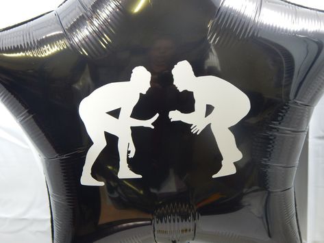 Wrestling Balloon They are Mylar / Foil Stars You will get a white outline or silhouette of wrestlers done in vinyl. Image is on 1 side of balloon You get 1 balloon You have a choice of different colored star foil balloons. Wrestlers will be in white with the pose that is shown you can add a name if you like. Just choose that option when checking out. These will come uninflated or flat Take them to your local party supply and get inflated with helium We advise not to use a store bought helium ta Wrestling Centerpiece Ideas, Wrestling Banquet, Balloon Personalized, Wrestling Birthday Parties, Wrestling Birthday, Wrestling Party, Wwe Birthday Party, Wwe Birthday, Laser Tag Party