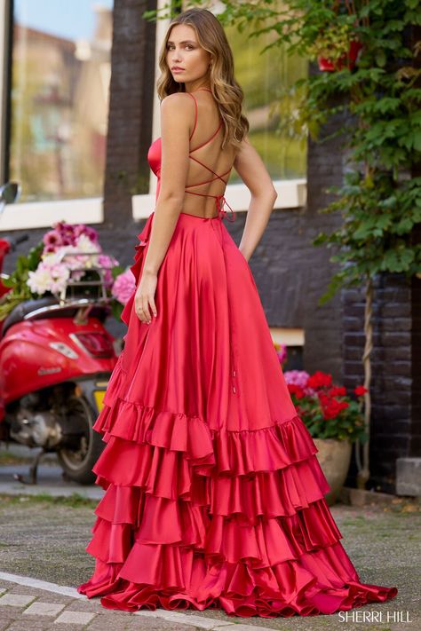 Red ruffle saree