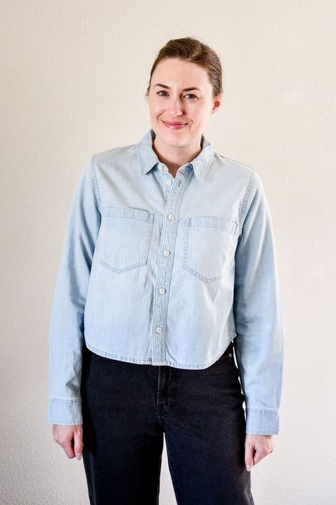 Worst Purchase of 2023: Madewell Cotton-Hemp Denim Button-Up Crop Shirt | Cotton Cashmere Cat Hair Cropped Button Up Shirt Outfit, Button Up Shirt Outfit, Cropped Button Up Shirt, Budget Outfits, White Linen Shirt, Half Zip Hoodie, Cat Hair, Spring 2023, Chambray Shirt