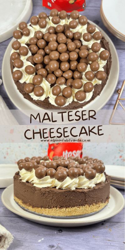 Malteser Cheesecake - A Spoonful of Vanilla Malteser Cheesecake, Vanilla Baking Recipes, Malted Milk Biscuits, Blondie Cake, Halloween Ice Cream, Milk Biscuits, Double Cream, Malted Milk, Easy Cheesecake Recipes