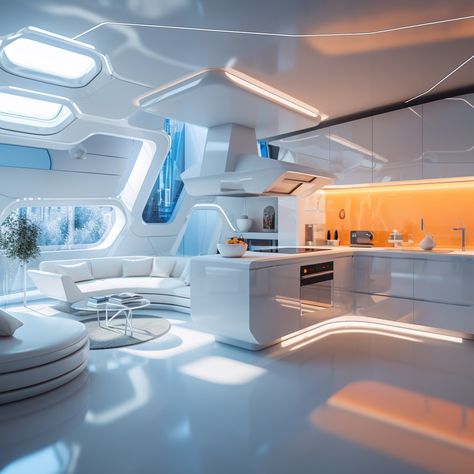 Futuristic Studio Apartment, Small Futuristic House, Futuristic Control Room, Futuristic Living Room Interior Design, Futuristic Apartment Interior Design, Futuristic Living Room Ideas, Futuristic Home Office, Studio Apartment Modern, Futuristic Office Interior