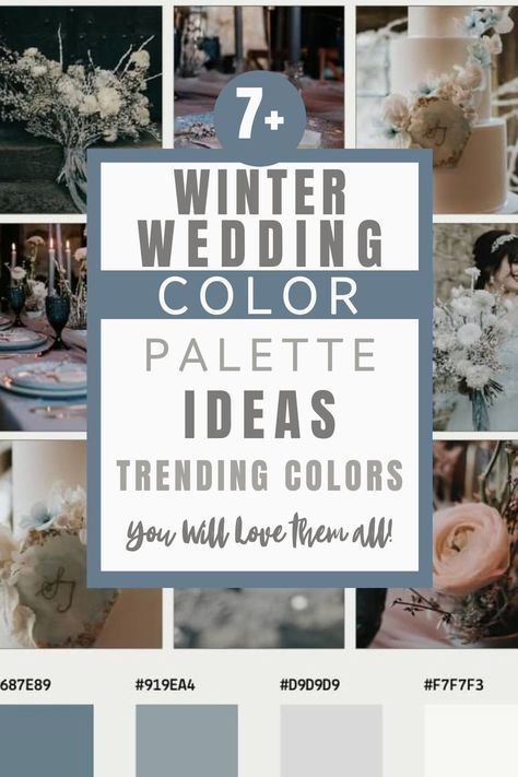 Explore early winter wedding color palettes that blend elegance with seasonal warmth. Perfect for cozy December or January weddings, these ideas will inspire your big day! Early winter wedding color palettes, winter colors for wedding, wedding color ideas. January Weddings, Early Winter Wedding, January Wedding Colors, December Wedding Colors, Blue Color Palette Wedding, Cozy December, Colours That Go With Grey, Wedding Color Schemes Winter, Elegant Wedding Colors