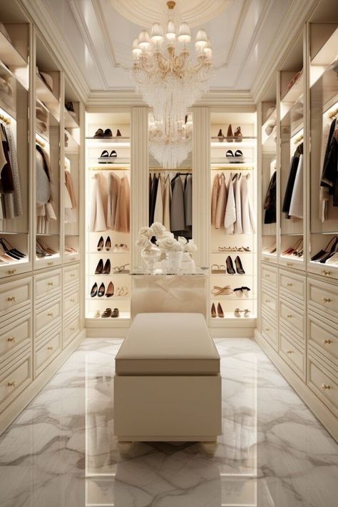 Luxury Walk In Closet Aesthetic, Big Closet Aesthetic, Dream Closets Walk In Luxury, Walk In Closet Ideas With Vanity, Aesthetic Walk In Closet, Closets Ideas Walk In, Get Ready Room, Walk In Closet Luxury, Luxurious Walk In Closet