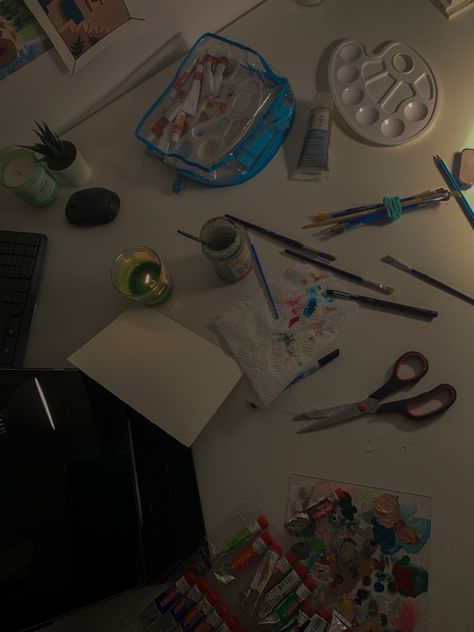 Crafting Aesthetic Messy, Artsy Desk, Vision 2023, Messy Desk, Messy Art, Instagram Graphic, Art Desk, Work Desk, 2024 Vision