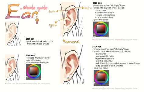 In Ears, Art Tutor, Coloring Tutorial, Anatomy Drawing, Digital Painting Tutorials, Digital Art Tutorial, Art Block, Art Inspiration Drawing, Art Tips