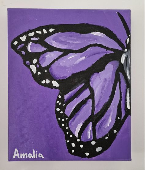 Purple Butterfly Painting On Canvas, Butterfly Drawing Purple, Purple Paintings Aesthetic, Purple Background Painting Ideas, Painted Butterfly Easy, Cute Purple Paintings, Easy Purple Painting Ideas, Purple Butterfly Drawing, Purple Art Aesthetic Painting